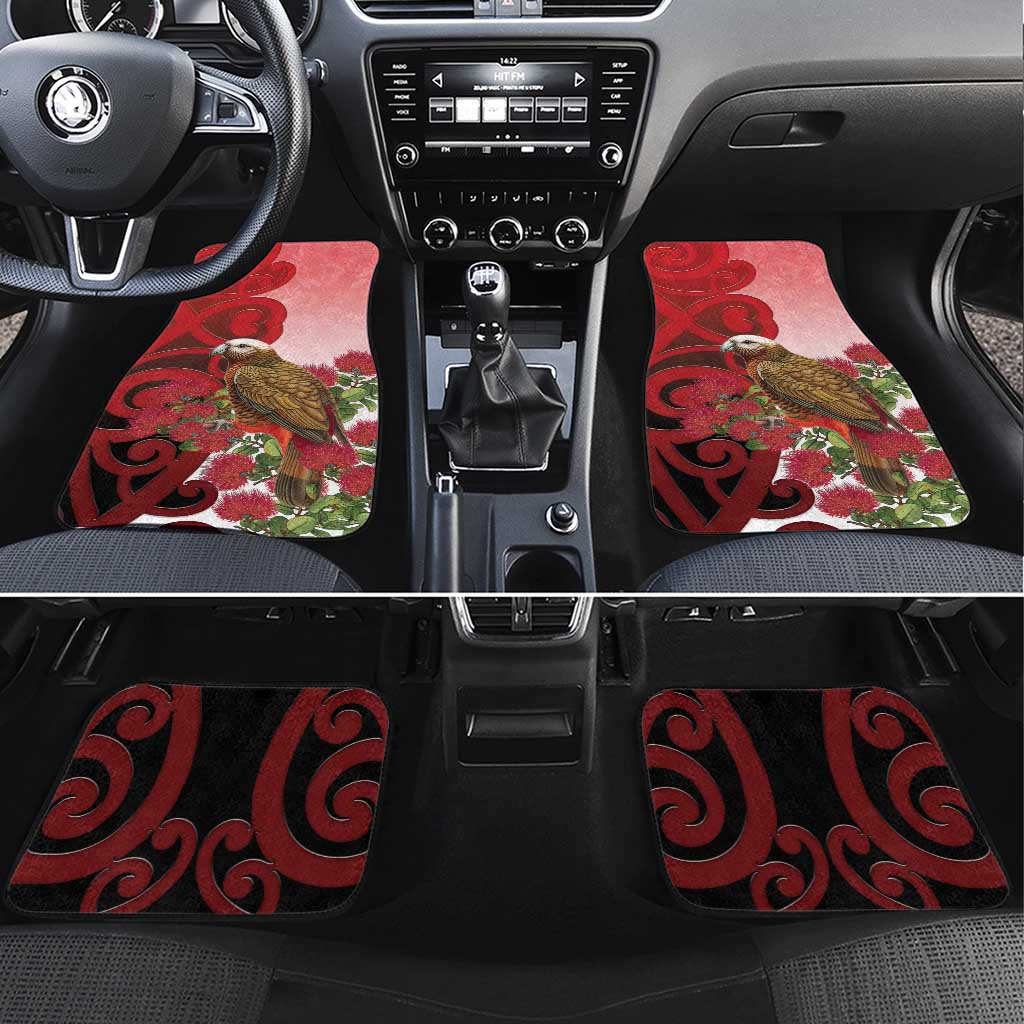 New Zealand Parrot Kaka Car Mats Maori Koru With Pohutukawa Flowers - Aussie Hoodie