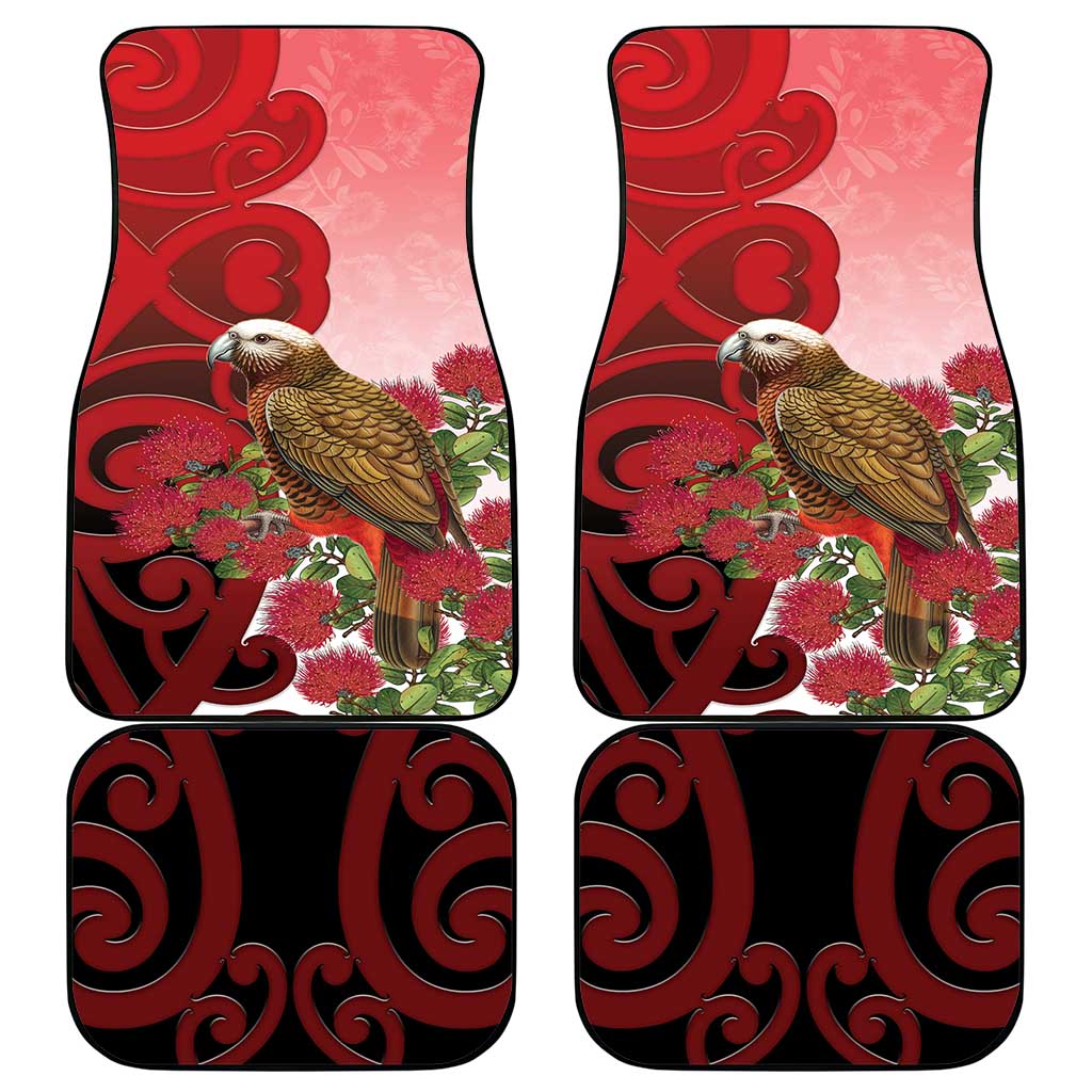 New Zealand Parrot Kaka Car Mats Maori Koru With Pohutukawa Flowers - Aussie Hoodie