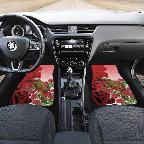 New Zealand Parrot Kaka Car Mats Maori Koru With Pohutukawa Flowers - Aussie Hoodie