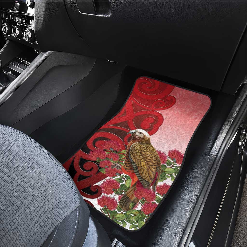 New Zealand Parrot Kaka Car Mats Maori Koru With Pohutukawa Flowers - Aussie Hoodie