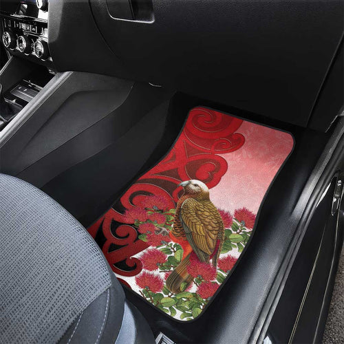 New Zealand Parrot Kaka Car Mats Maori Koru With Pohutukawa Flowers - Aussie Hoodie