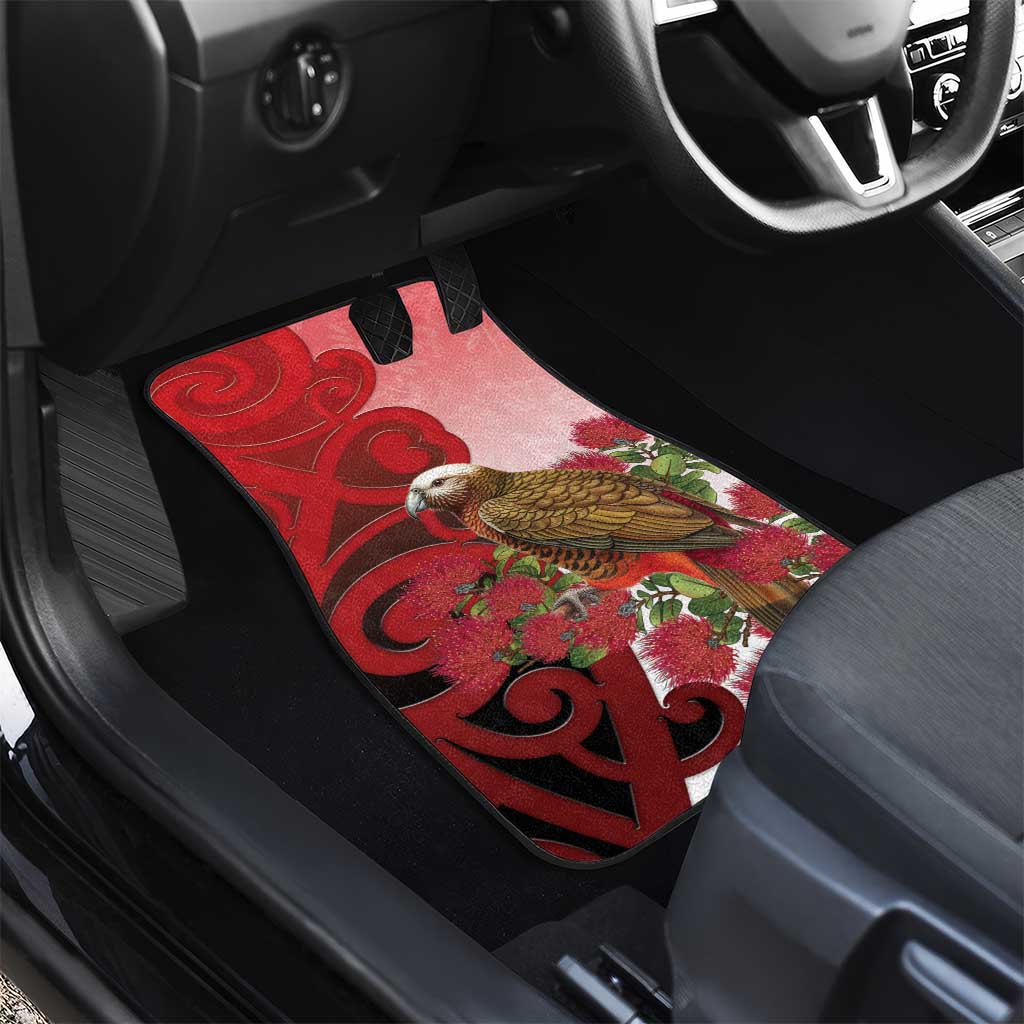 New Zealand Parrot Kaka Car Mats Maori Koru With Pohutukawa Flowers - Aussie Hoodie