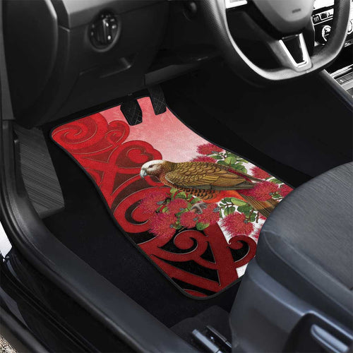 New Zealand Parrot Kaka Car Mats Maori Koru With Pohutukawa Flowers - Aussie Hoodie