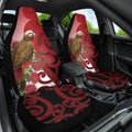 New Zealand Parrot Kaka Car Seat Cover Maori Koru With Pohutukawa Flowers - Aussie Hoodie