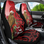 New Zealand Parrot Kaka Car Seat Cover Maori Koru With Pohutukawa Flowers - Aussie Hoodie
