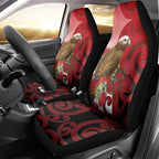 New Zealand Parrot Kaka Car Seat Cover Maori Koru With Pohutukawa Flowers - Aussie Hoodie