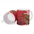 New Zealand Parrot Kaka Ceramic Mug Maori Koru With Pohutukawa Flowers - Aussie Hoodie