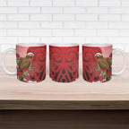 New Zealand Parrot Kaka Ceramic Mug Maori Koru With Pohutukawa Flowers - Aussie Hoodie
