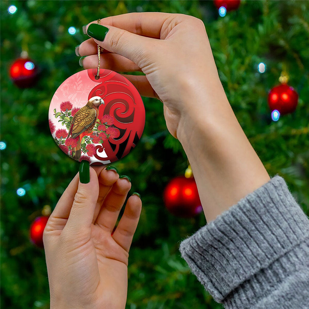 New Zealand Parrot Kaka Ceramic Ornament Maori Koru With Pohutukawa Flowers
