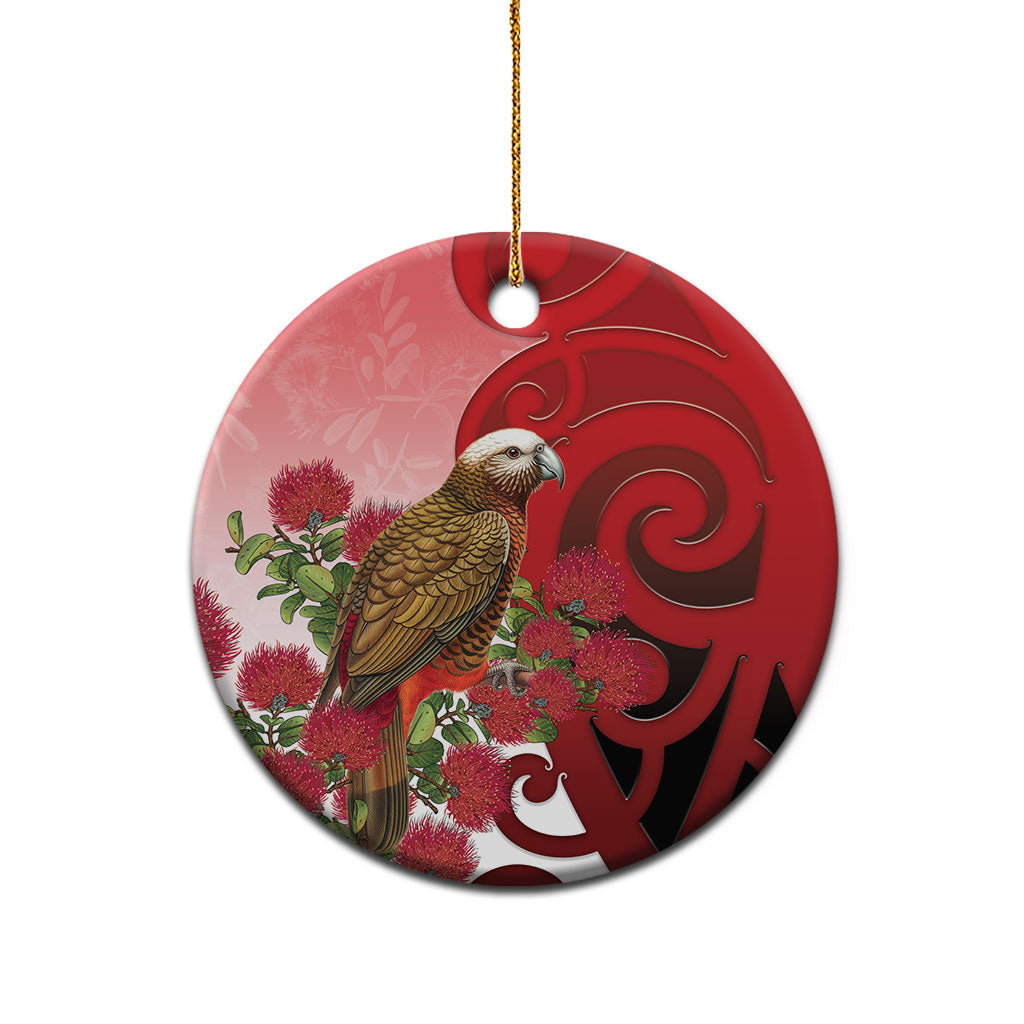 New Zealand Parrot Kaka Ceramic Ornament Maori Koru With Pohutukawa Flowers