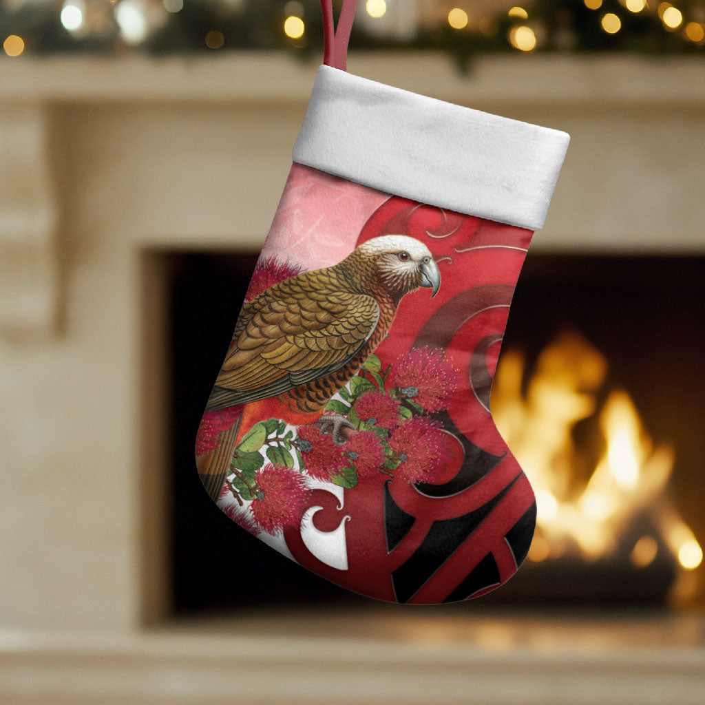 New Zealand Parrot Kaka Christmas Stocking Maori Koru With Pohutukawa Flowers