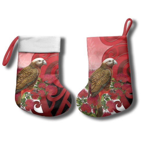New Zealand Parrot Kaka Christmas Stocking Maori Koru With Pohutukawa Flowers