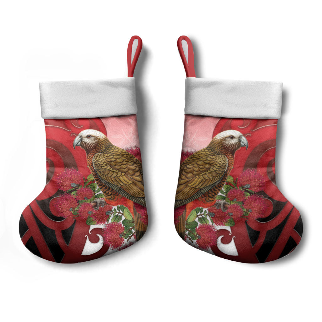 New Zealand Parrot Kaka Christmas Stocking Maori Koru With Pohutukawa Flowers
