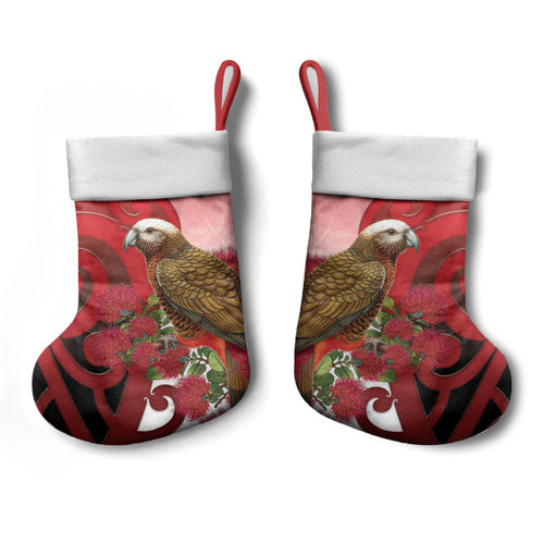 New Zealand Parrot Kaka Christmas Stocking Maori Koru With Pohutukawa Flowers