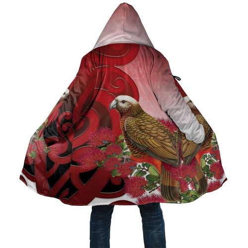 New Zealand Parrot Kaka Cloak Maori Koru With Pohutukawa Flowers - Aussie Hoodie