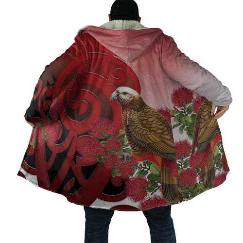 New Zealand Parrot Kaka Cloak Maori Koru With Pohutukawa Flowers - Aussie Hoodie