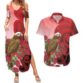 New Zealand Parrot Kaka Couples Matching Summer Maxi Dress and Hawaiian Shirt Maori Koru With Pohutukawa Flowers - Aussie Hoodie