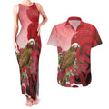 New Zealand Parrot Kaka Couples Matching Tank Maxi Dress and Hawaiian Shirt Maori Koru With Pohutukawa Flowers - Aussie Hoodie