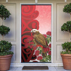 New Zealand Parrot Kaka Door Cover Maori Koru With Pohutukawa Flowers - Aussie Hoodie