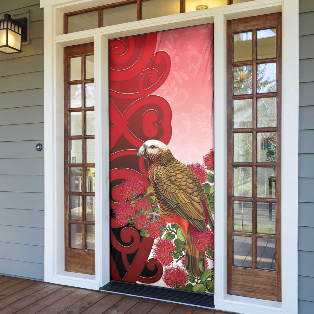 New Zealand Parrot Kaka Door Cover Maori Koru With Pohutukawa Flowers - Aussie Hoodie