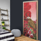 New Zealand Parrot Kaka Door Cover Maori Koru With Pohutukawa Flowers - Aussie Hoodie