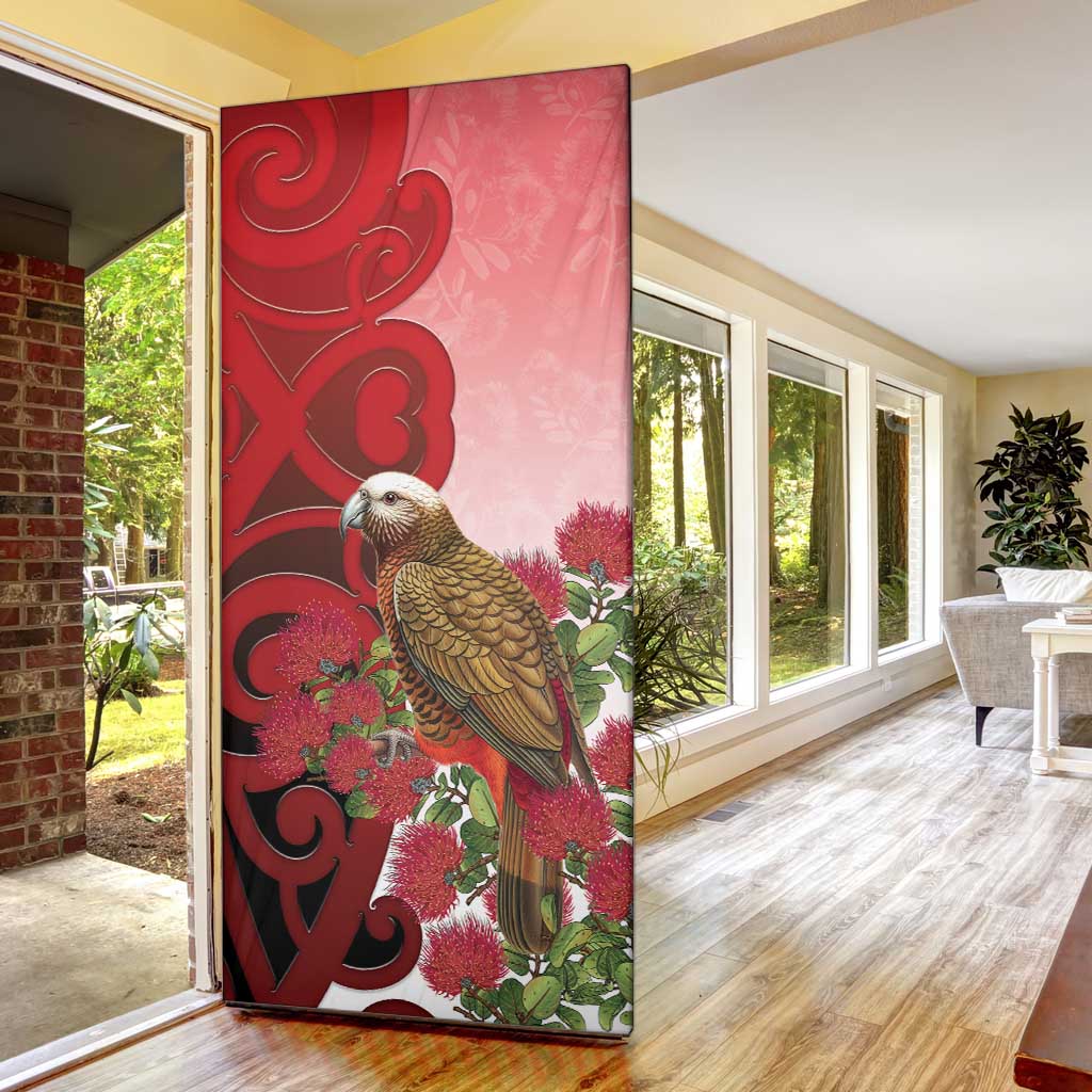 New Zealand Parrot Kaka Door Cover Maori Koru With Pohutukawa Flowers - Aussie Hoodie