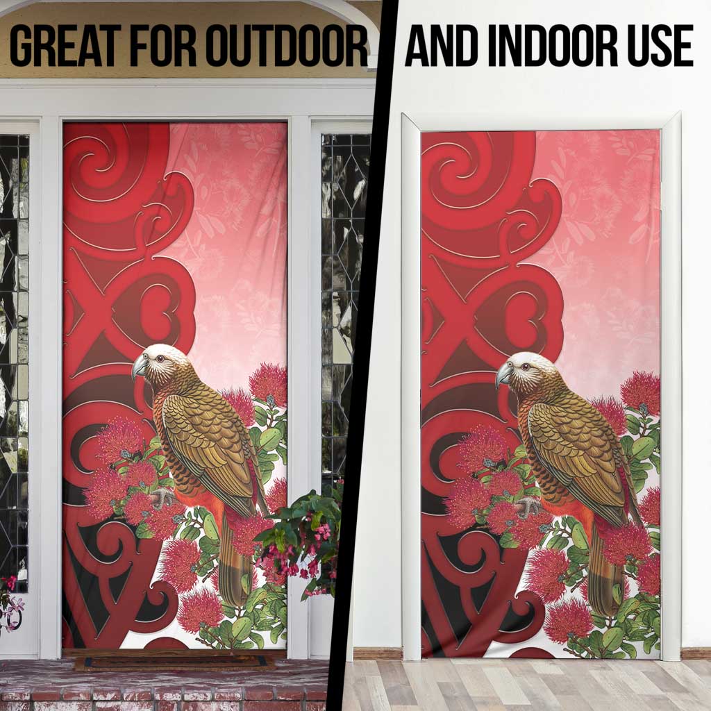 New Zealand Parrot Kaka Door Cover Maori Koru With Pohutukawa Flowers - Aussie Hoodie