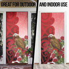 New Zealand Parrot Kaka Door Cover Maori Koru With Pohutukawa Flowers - Aussie Hoodie