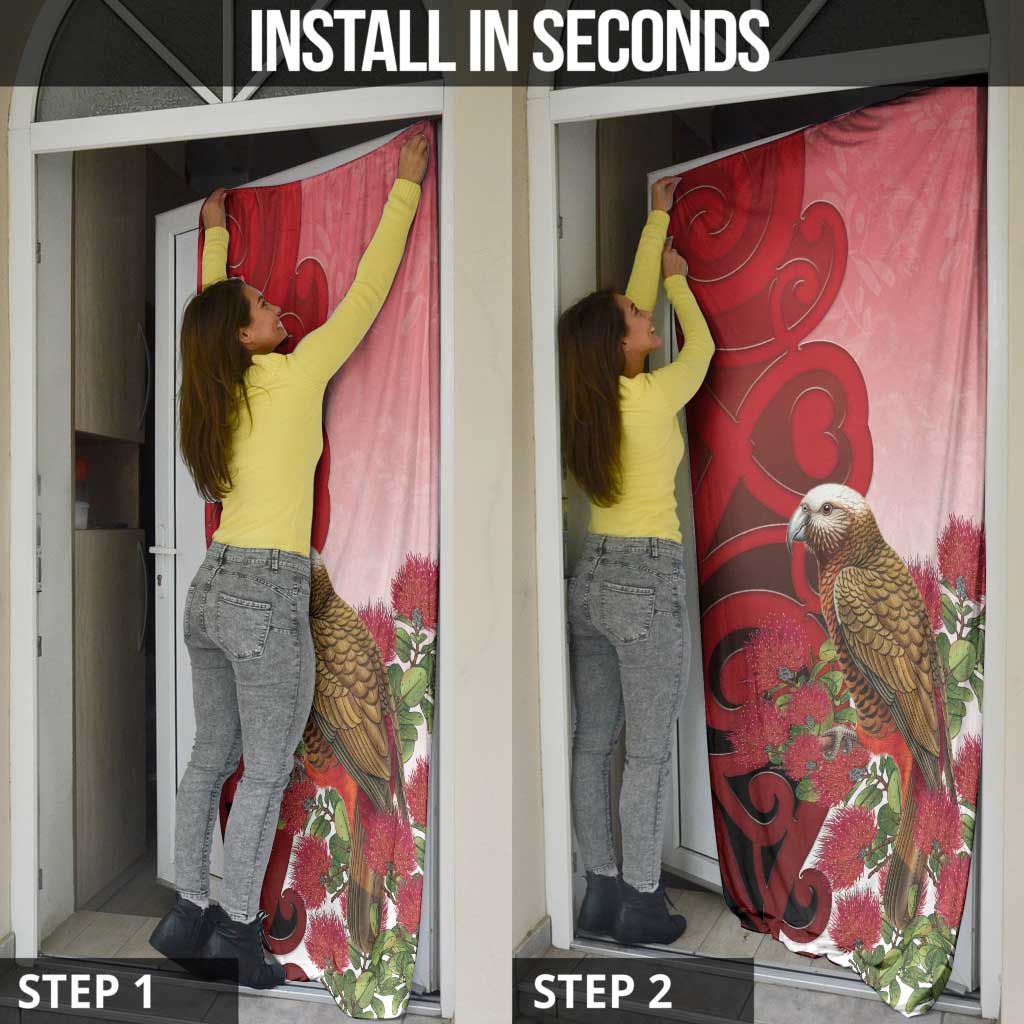 New Zealand Parrot Kaka Door Cover Maori Koru With Pohutukawa Flowers - Aussie Hoodie