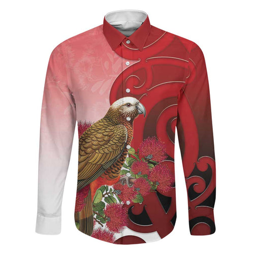 New Zealand Parrot Kaka Family Matching Long Sleeve Bodycon Dress and Hawaiian Shirt Maori Koru With Pohutukawa Flowers - Aussie Hoodie