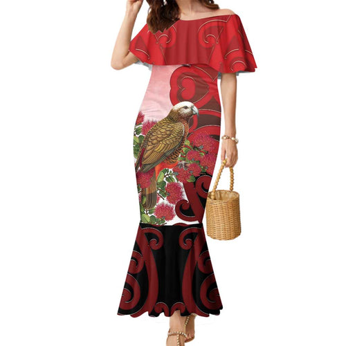 New Zealand Parrot Kaka Family Matching Mermaid Dress and Hawaiian Shirt Maori Koru With Pohutukawa Flowers - Aussie Hoodie