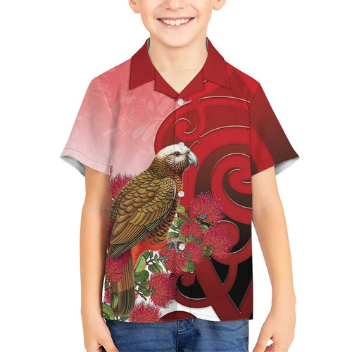 New Zealand Parrot Kaka Family Matching Mermaid Dress and Hawaiian Shirt Maori Koru With Pohutukawa Flowers - Aussie Hoodie