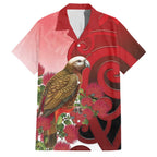 New Zealand Parrot Kaka Family Matching Off The Shoulder Long Sleeve Dress and Hawaiian Shirt Maori Koru With Pohutukawa Flowers - Aussie Hoodie