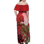 New Zealand Parrot Kaka Family Matching Off Shoulder Maxi Dress and Hawaiian Shirt Maori Koru With Pohutukawa Flowers - Aussie Hoodie
