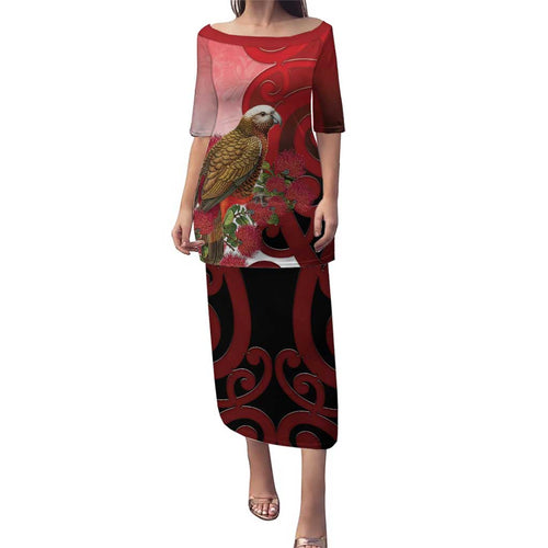 New Zealand Parrot Kaka Family Matching Puletasi and Hawaiian Shirt Maori Koru With Pohutukawa Flowers - Aussie Hoodie