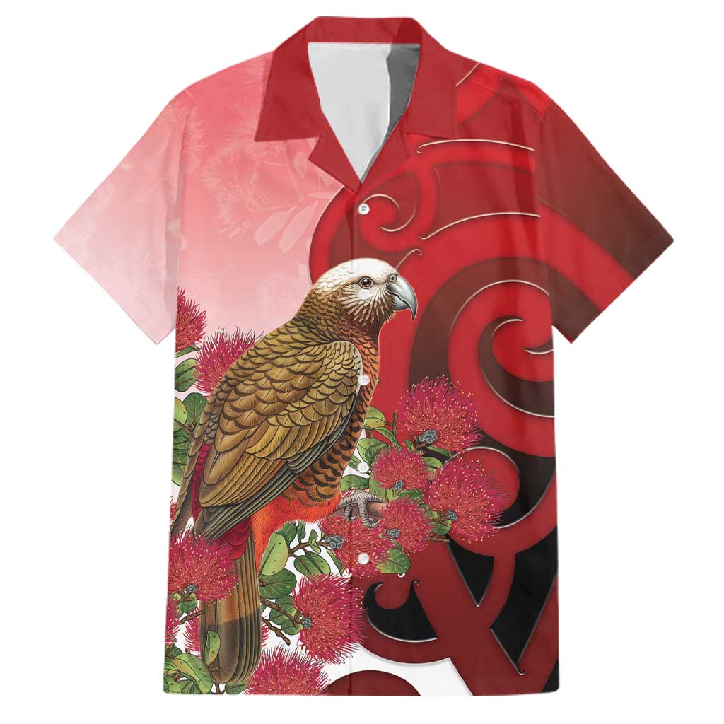 New Zealand Parrot Kaka Family Matching Short Sleeve Bodycon Dress and Hawaiian Shirt Maori Koru With Pohutukawa Flowers - Aussie Hoodie