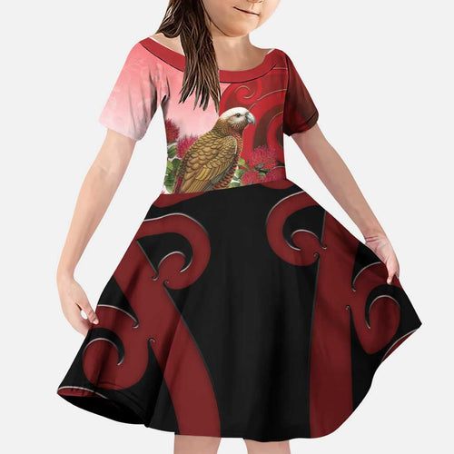 New Zealand Parrot Kaka Family Matching Summer Maxi Dress and Hawaiian Shirt Maori Koru With Pohutukawa Flowers - Aussie Hoodie