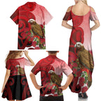 New Zealand Parrot Kaka Family Matching Summer Maxi Dress and Hawaiian Shirt Maori Koru With Pohutukawa Flowers - Aussie Hoodie