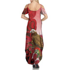 New Zealand Parrot Kaka Family Matching Summer Maxi Dress and Hawaiian Shirt Maori Koru With Pohutukawa Flowers - Aussie Hoodie