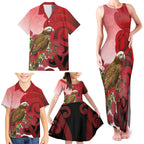 New Zealand Parrot Kaka Family Matching Tank Maxi Dress and Hawaiian Shirt Maori Koru With Pohutukawa Flowers - Aussie Hoodie