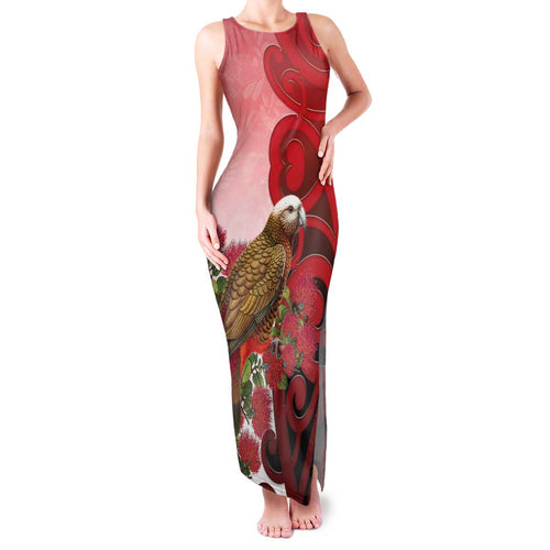New Zealand Parrot Kaka Family Matching Tank Maxi Dress and Hawaiian Shirt Maori Koru With Pohutukawa Flowers - Aussie Hoodie