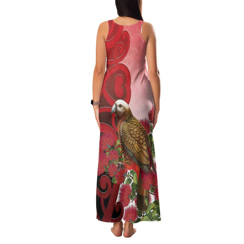 New Zealand Parrot Kaka Family Matching Tank Maxi Dress and Hawaiian Shirt Maori Koru With Pohutukawa Flowers - Aussie Hoodie