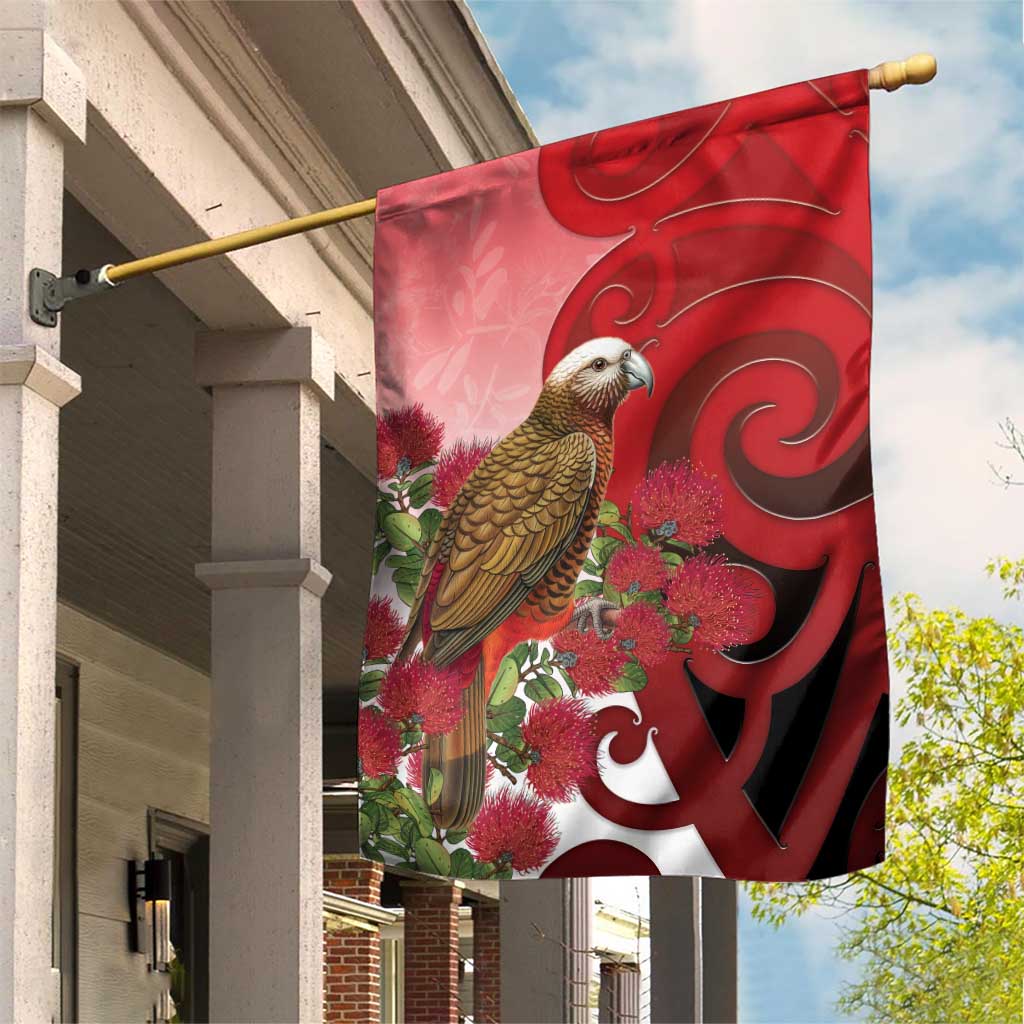 New Zealand Parrot Kaka Garden Flag Maori Koru With Pohutukawa Flowers - Aussie Hoodie