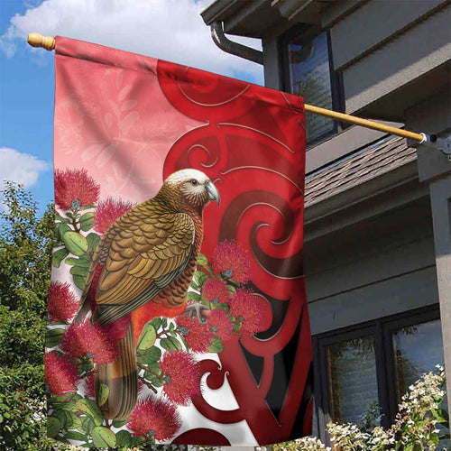 New Zealand Parrot Kaka Garden Flag Maori Koru With Pohutukawa Flowers - Aussie Hoodie