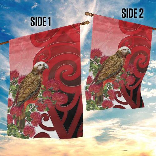 New Zealand Parrot Kaka Garden Flag Maori Koru With Pohutukawa Flowers - Aussie Hoodie