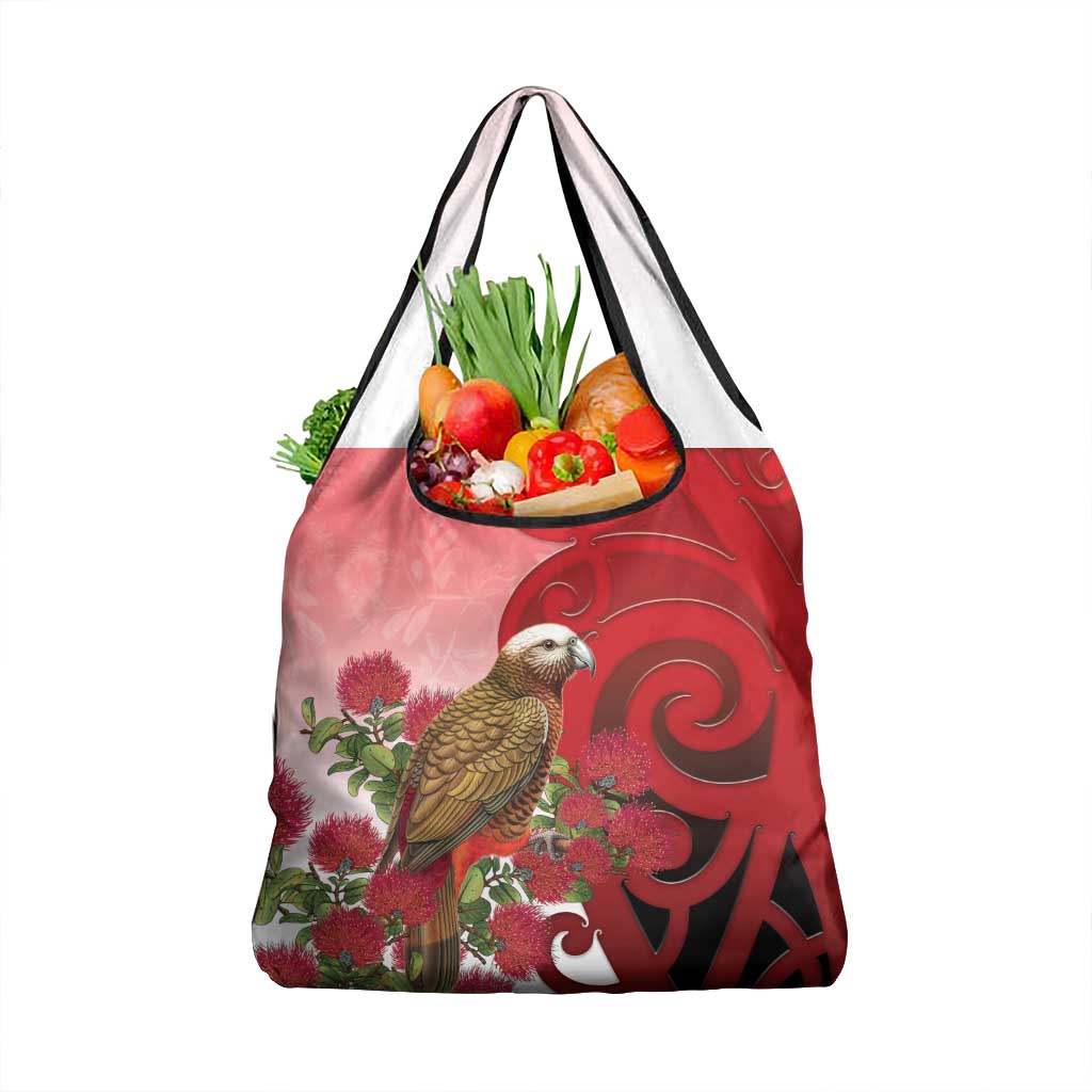 New Zealand Parrot Kaka Grocery Bag Maori Koru With Pohutukawa Flowers - Aussie Hoodie