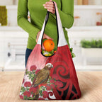 New Zealand Parrot Kaka Grocery Bag Maori Koru With Pohutukawa Flowers - Aussie Hoodie