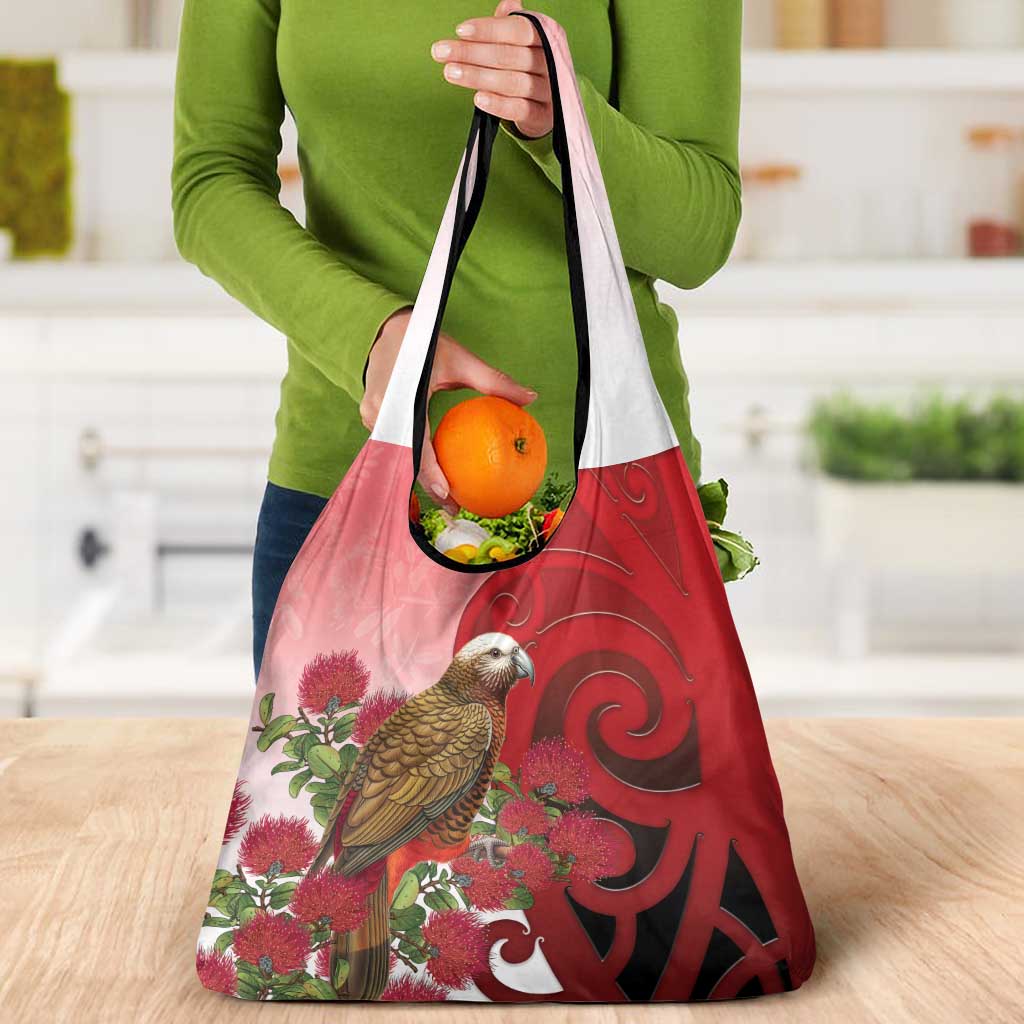 New Zealand Parrot Kaka Grocery Bag Maori Koru With Pohutukawa Flowers - Aussie Hoodie