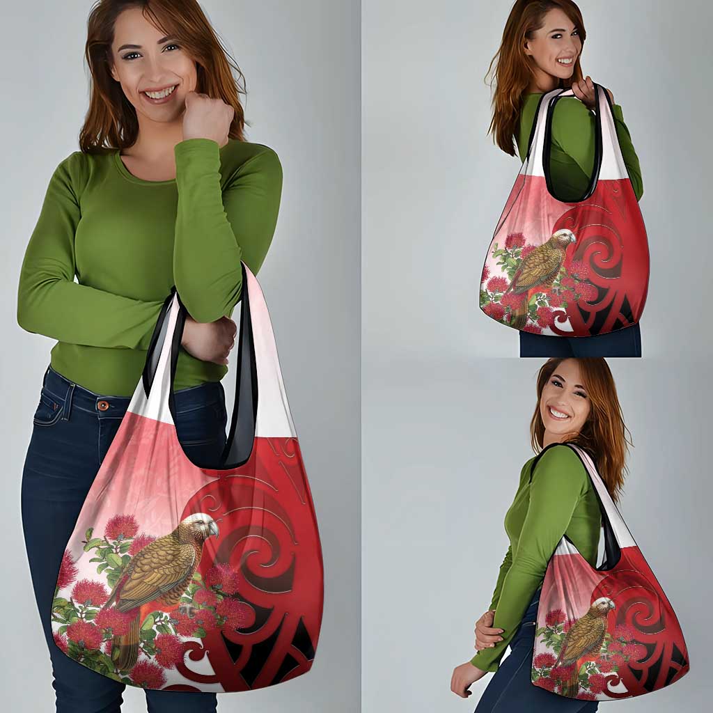 New Zealand Parrot Kaka Grocery Bag Maori Koru With Pohutukawa Flowers - Aussie Hoodie