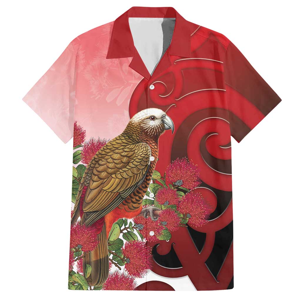 New Zealand Parrot Kaka Hawaiian Shirt Maori Koru With Pohutukawa Flowers - Aussie Hoodie